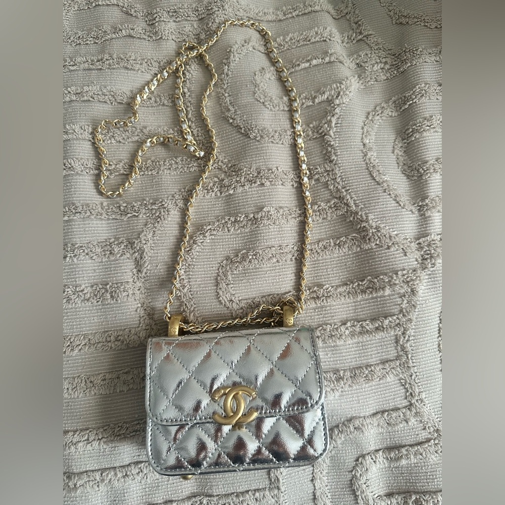 Chanel Silver and Gold Quilted Crossbody Bag